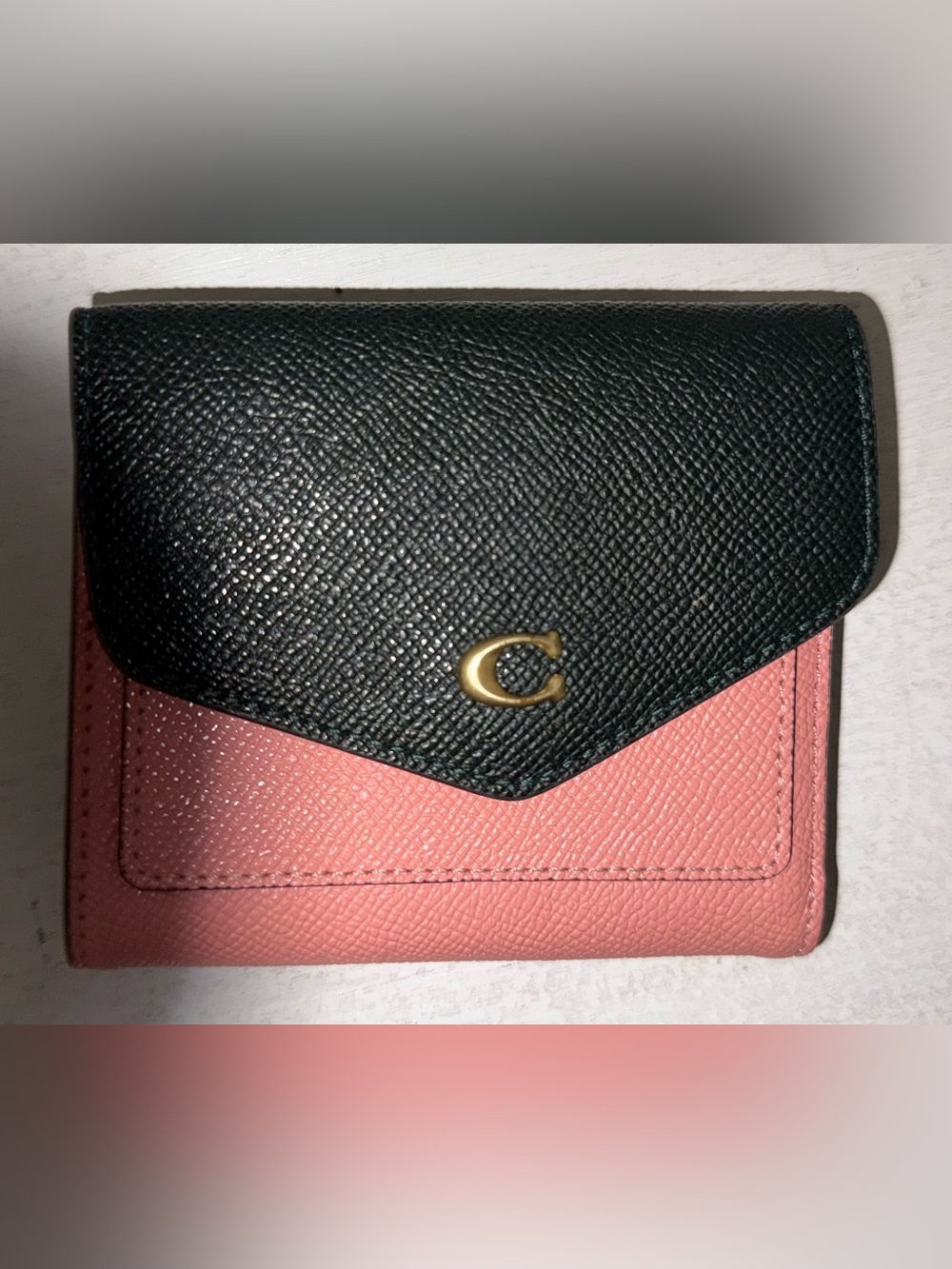 Coach Bi-Color Wallet in Black and Pink with Gold 'C' Accent. Small